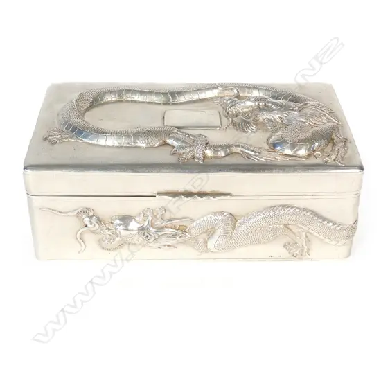 A c.1900 Chinese silver dragon embossed rectangular box