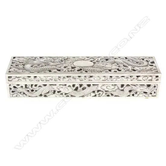 A late 19thC Chinese silver long rectangular box