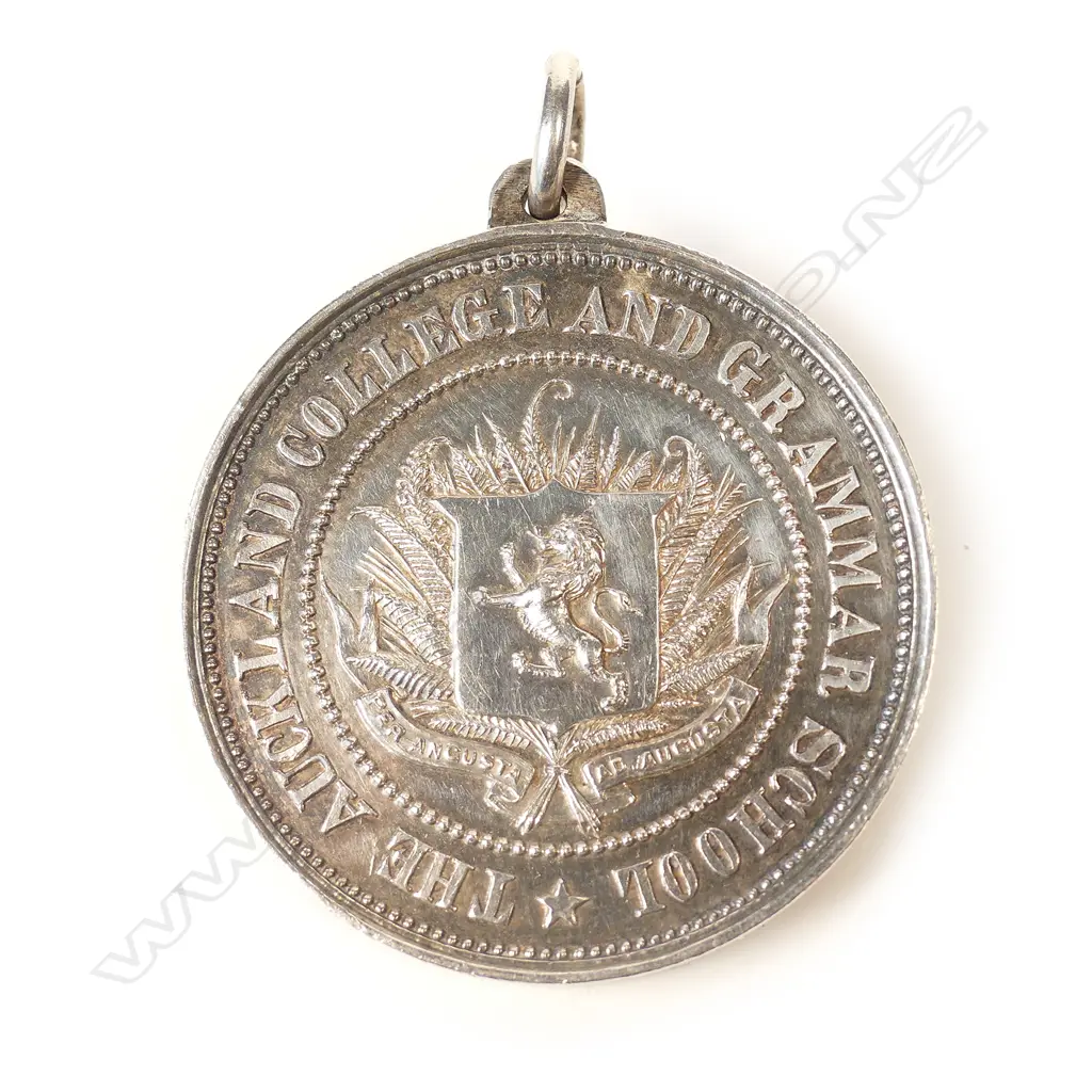 A 19thC Anton Teutenberg 1884 'The Auckland College and Grammar School' silver medallion Image 1++