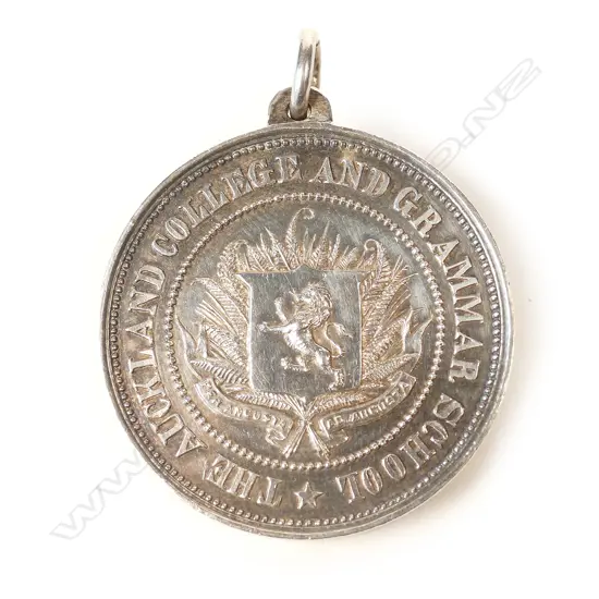 A 19thC Anton Teutenberg 1884 'The Auckland College and Grammar School' silver medallion