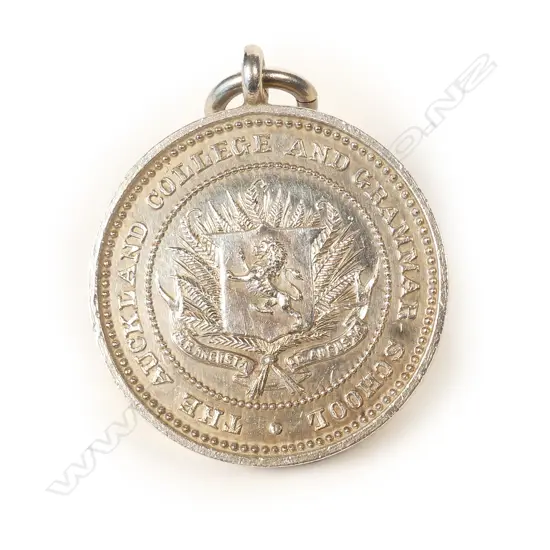 A 19thC Anton Teutenberg 1886 'The Auckland College and Grammar School' silver medallion