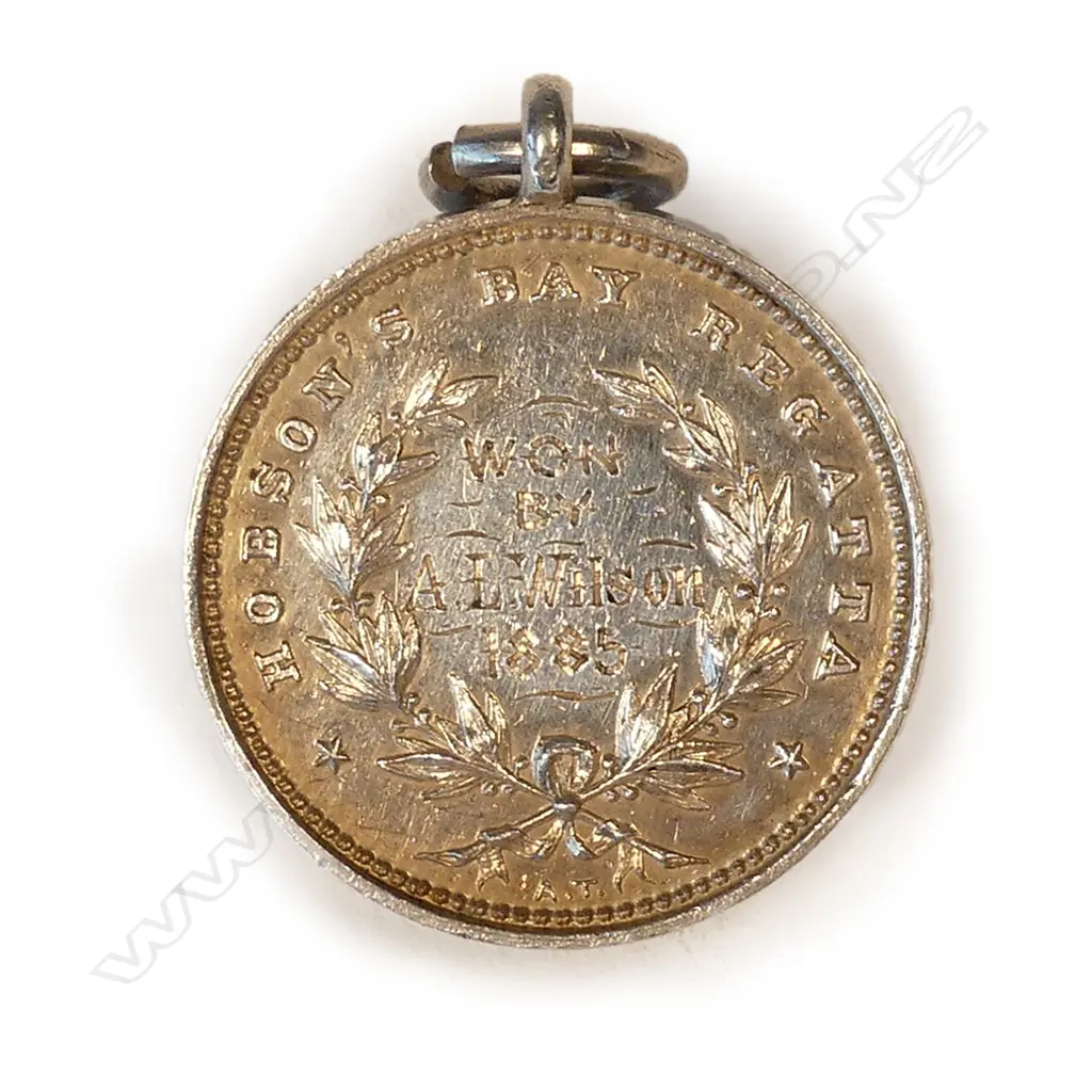 A 19thC Anton Teutenberg 1885 'Hobson's Bay Regatta' silver medallion Image 1++
