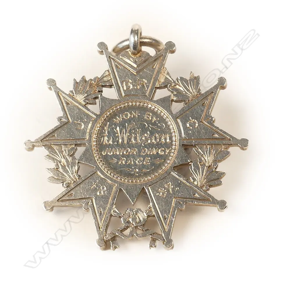 A 19thC Anton Teutenberg 1887 'J.B.R.C.' (Judges Bay Rowing Club) silver five point ball tipped star medallion Image 1++