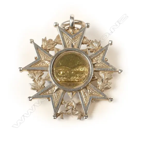A 19thC Anton Teutenberg 1887 'J.B.R.C.' (Judges Bay Rowing Club) silver five point ball tipped star medallion