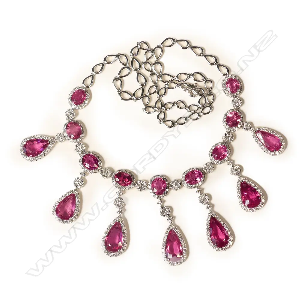 An impressive 18ct white gold pink tourmaline and diamond necklace Image 1++