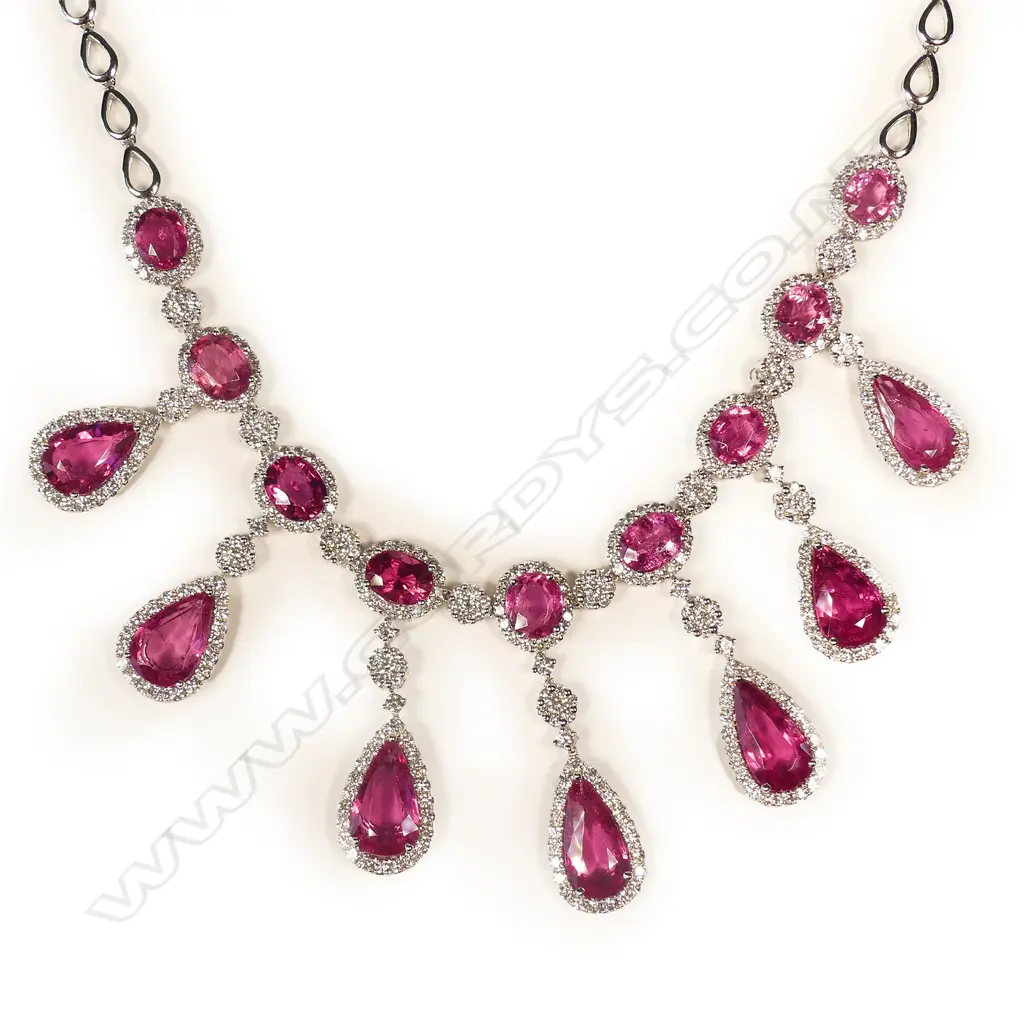 An impressive 18ct white gold pink tourmaline and diamond necklace Image 1++