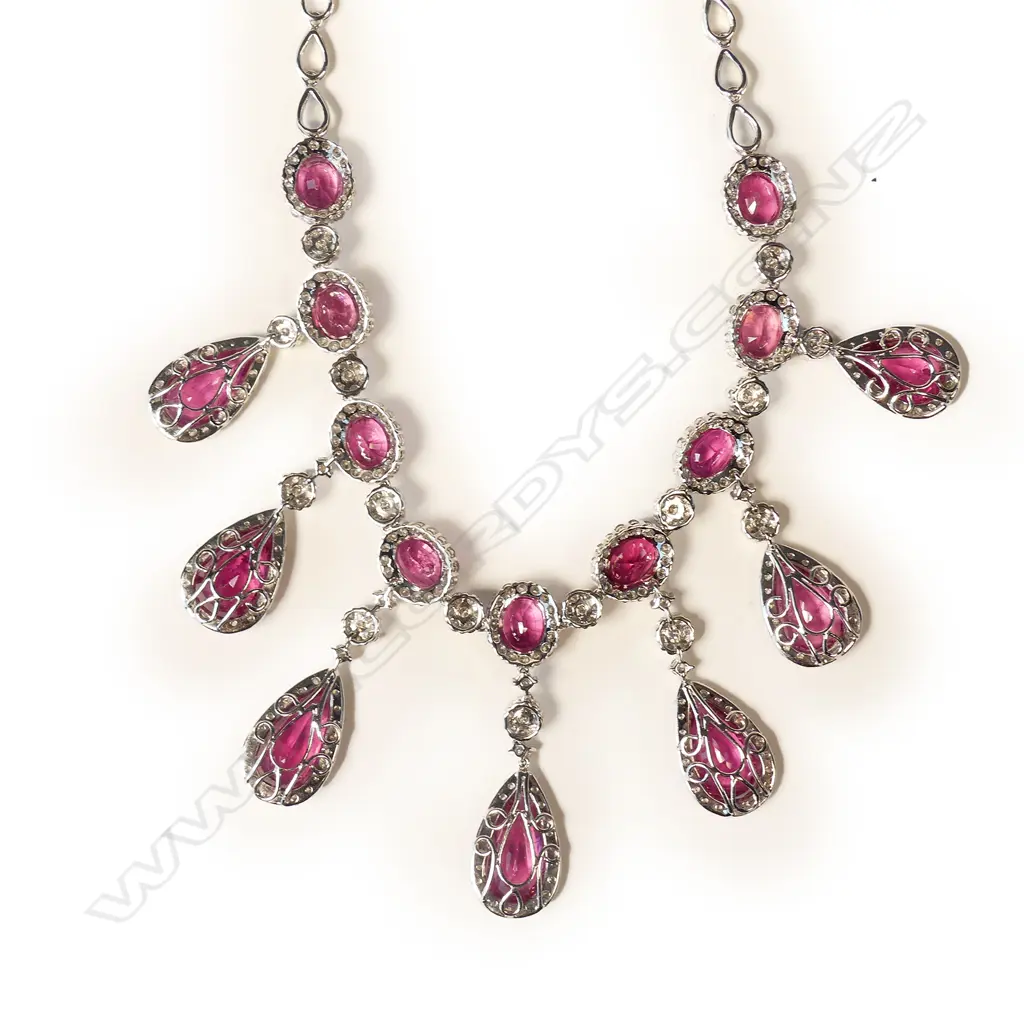 An impressive 18ct white gold pink tourmaline and diamond necklace Image 1++