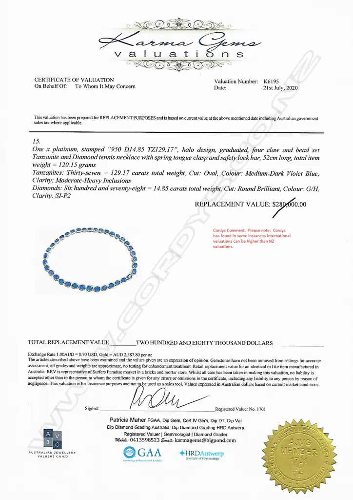 An impressive platinum tanzanite and diamond halo necklace Image 1++