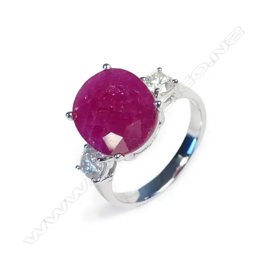 A 14ct white gold ruby and diamond ring