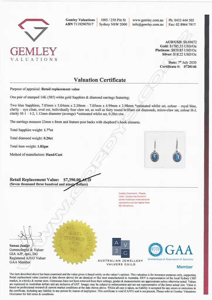 A pair of 14ct white gold sapphire and diamond earrings Image 1++