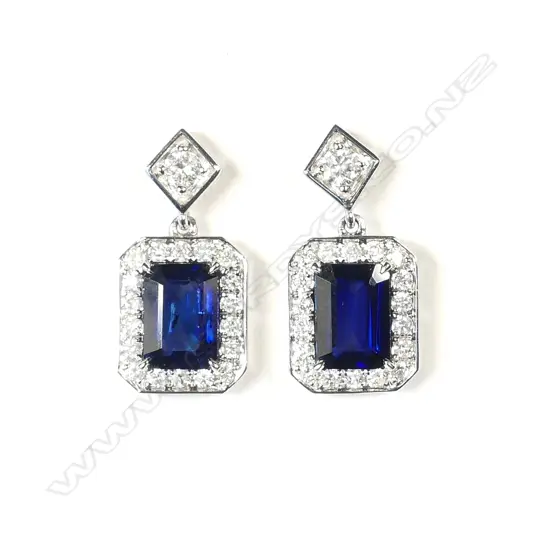 A pair of 14ct white gold sapphire and diamond drop earrings
