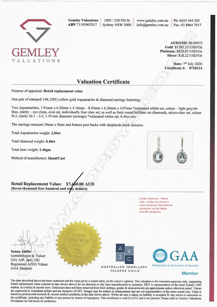 A pair of 14ct gold aquamarine and diamond earrings Image 1++