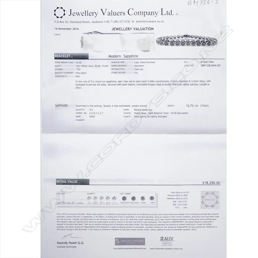 An impressive 18ct white gold and sapphire tennis bracelet Image 1++