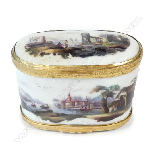 A rare 18thC French porcelain hand painted double ended snuff box
