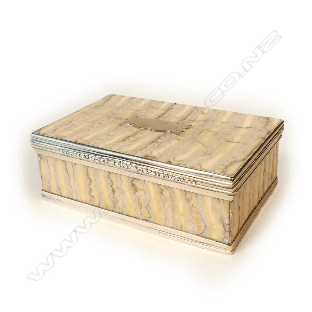 A rare elephant's tooth and silver table snuff box Image 1++