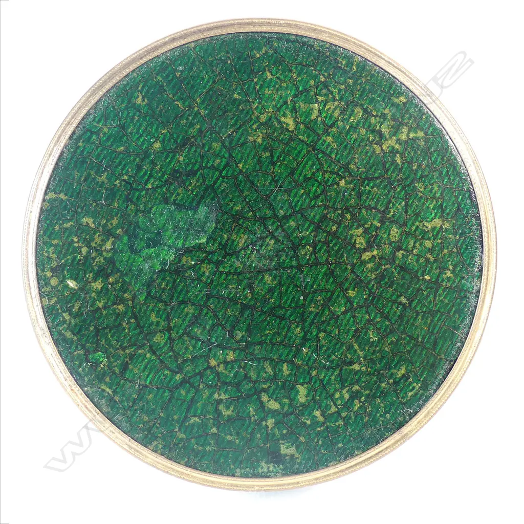 A French tortoiseshell lined green enamel table snuff box with portrait miniature to the top Image 1++