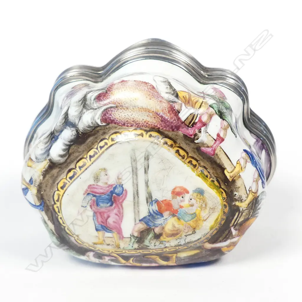 A rare 18thC biblical subject bombe enamel snuff box Image 1++