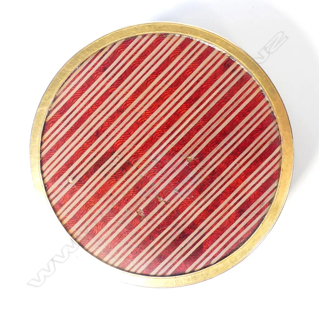 A French tortoiseshell lined Regency stripe enamel table snuff box with painted miniature to the top Image 1++