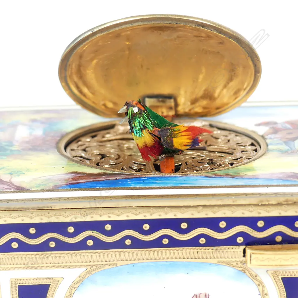 A German gilt-metal and enamelled singing-bird box attributed to Karl Griesbaum Image 1++