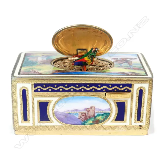 A German gilt-metal and enamelled singing-bird box attributed to Karl Griesbaum