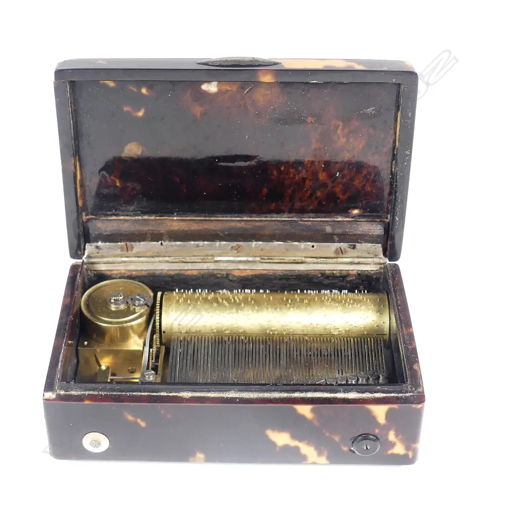 A tortoiseshell Masonic miniature Swiss cylinder music box Image 1++