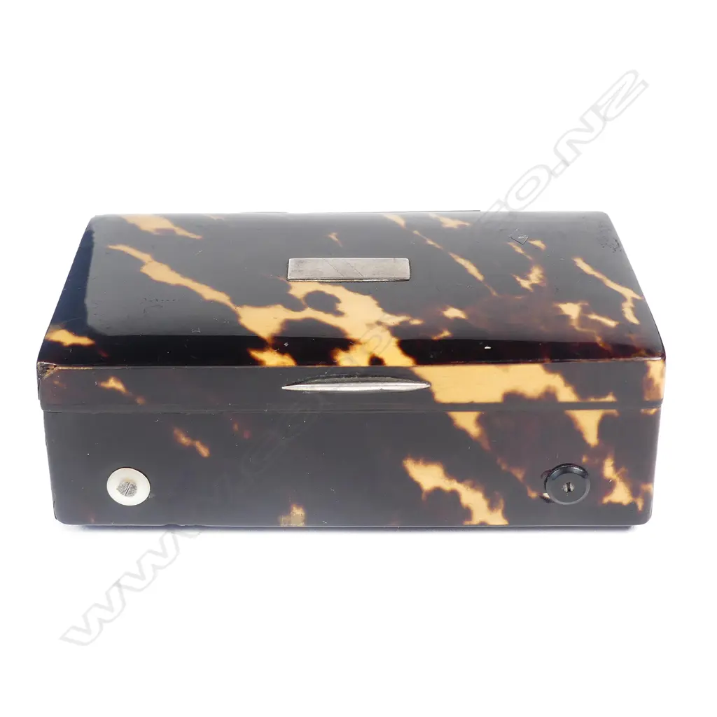 A tortoiseshell Masonic miniature Swiss cylinder music box Image 1++