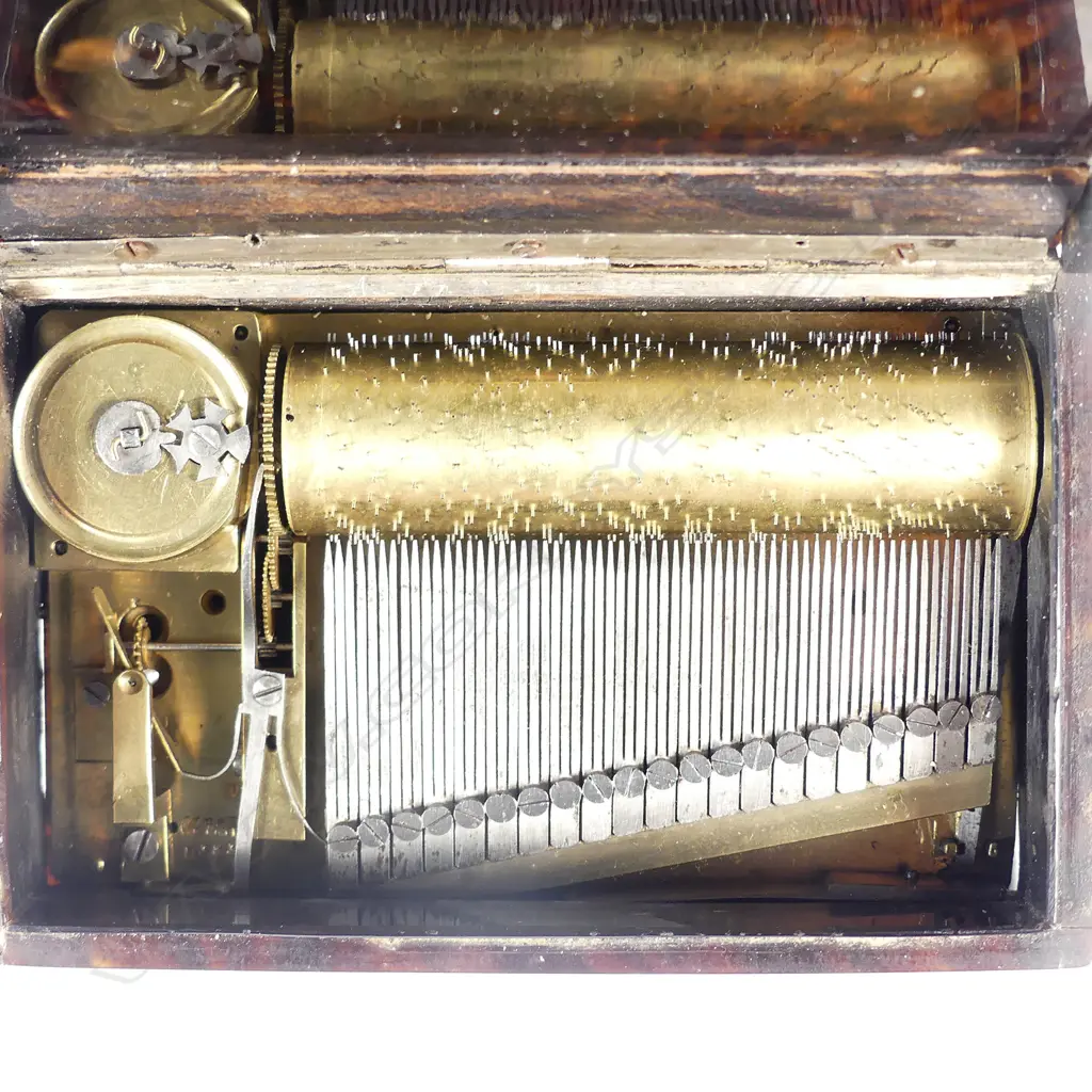 A tortoiseshell Masonic miniature Swiss cylinder music box Image 1++