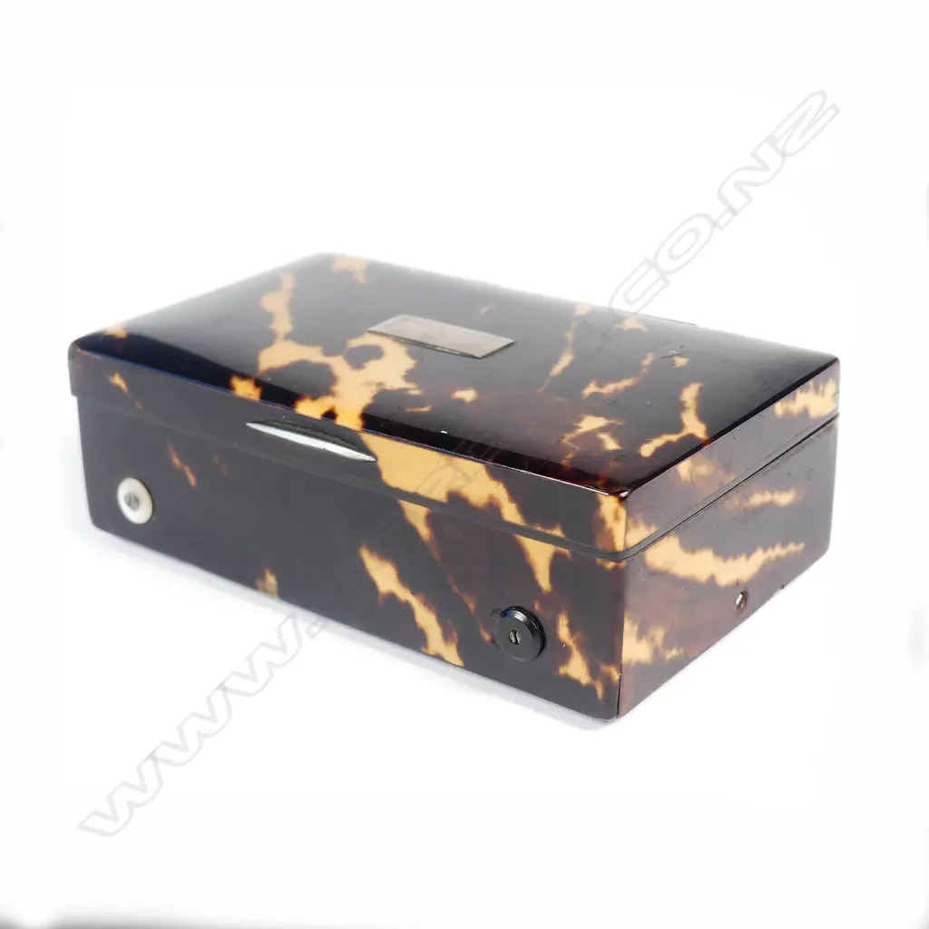 A tortoiseshell Masonic miniature Swiss cylinder music box Image 1++
