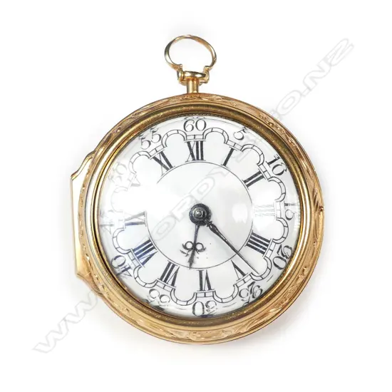 An 18thC gilt metal pair-cased pocket watch by Charles Cabrier