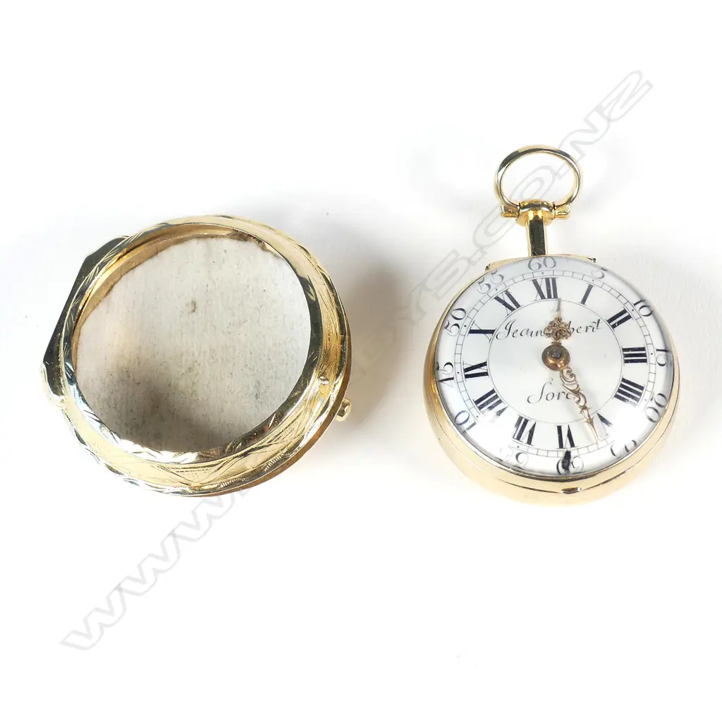 An 18thC gilt metal pair-cased pocket watch by Jean-Robert Soret Image 1++
