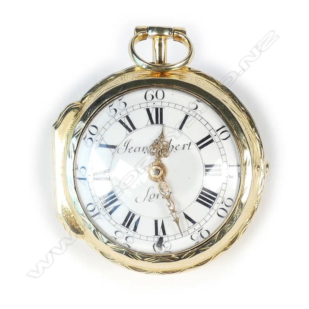 An 18thC gilt metal pair-cased pocket watch by Jean-Robert Soret Image 1++