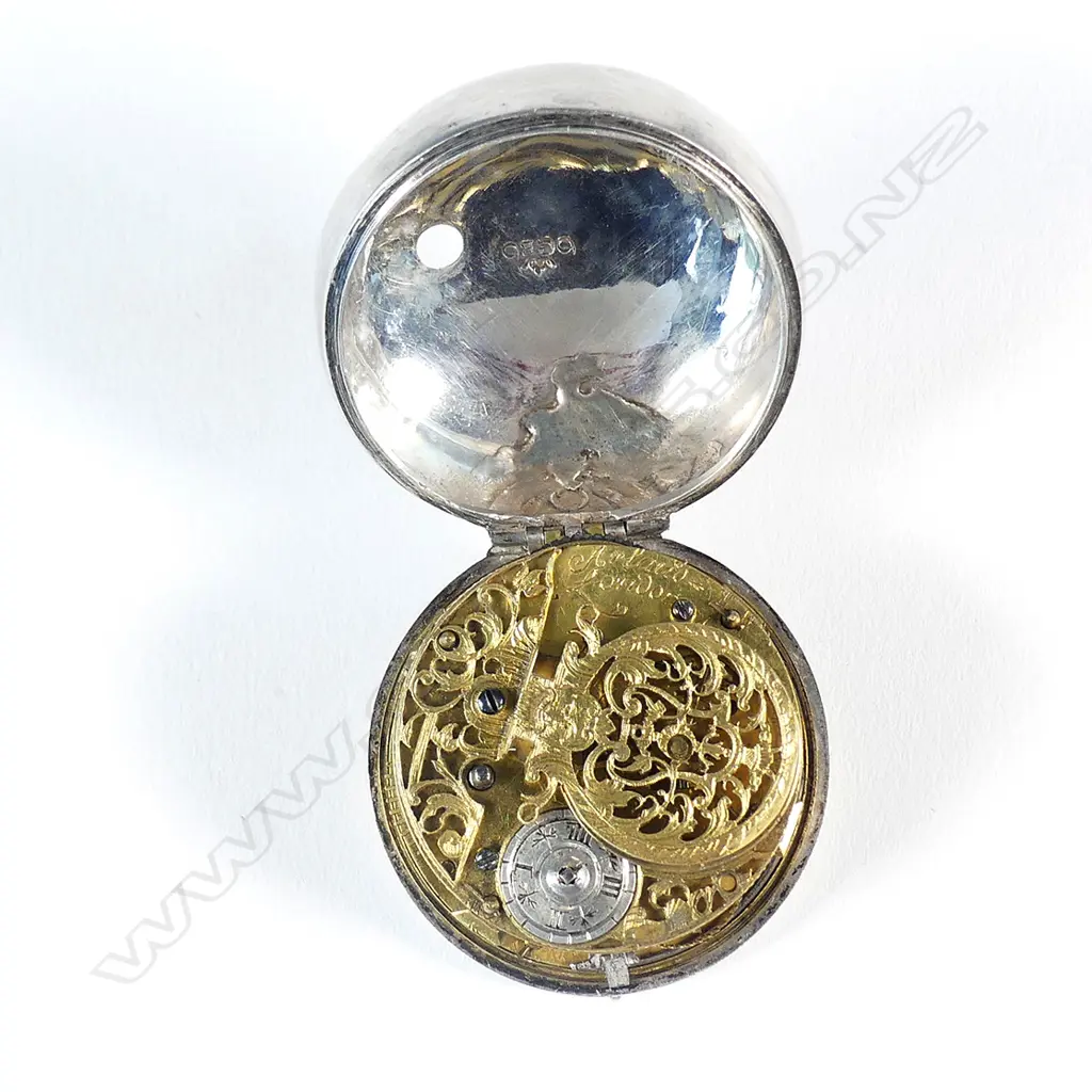 An 18thC silvered pair cased verge pocket watch by Arlaud Image 1++