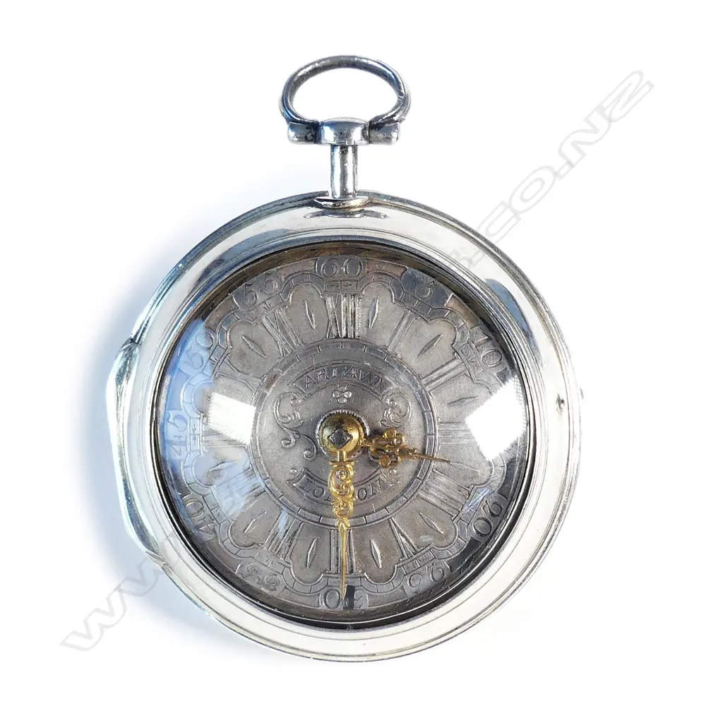 An 18thC silvered pair cased verge pocket watch by Arlaud Image 1++