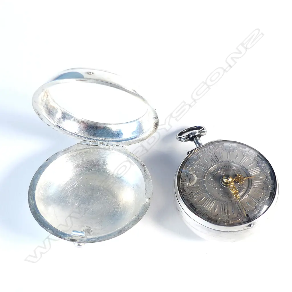 An 18thC silvered pair cased verge pocket watch by Arlaud Image 1++