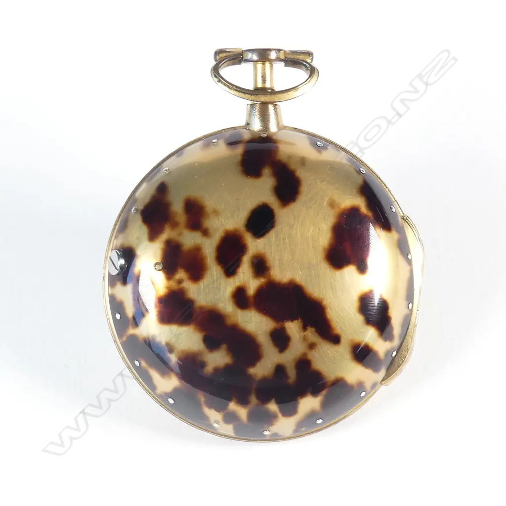 An 18thC tortoiseshell pair-cased pocket watch by James Chater Image 1++