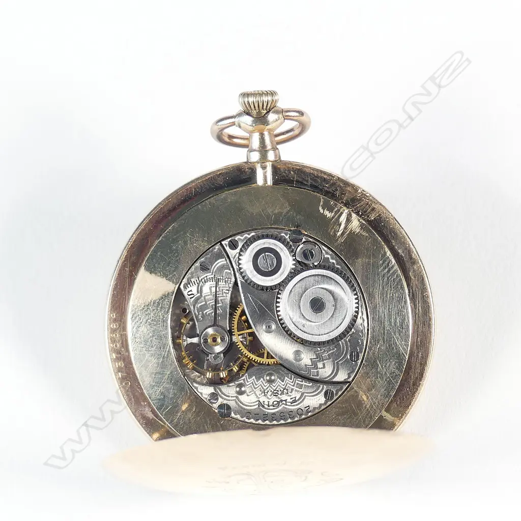 An Elgin ultra slim gold plated pocket watch with Hebrew dial Image 1++
