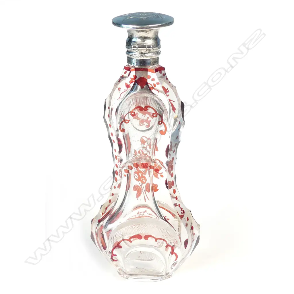 A 19thC French silver topped ruby flashed clear glass scent bottle Image 1++