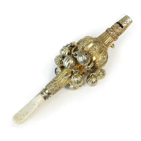 An impressive William IV silver gilt baby's rattle