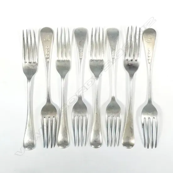 Eight silver dessert forks