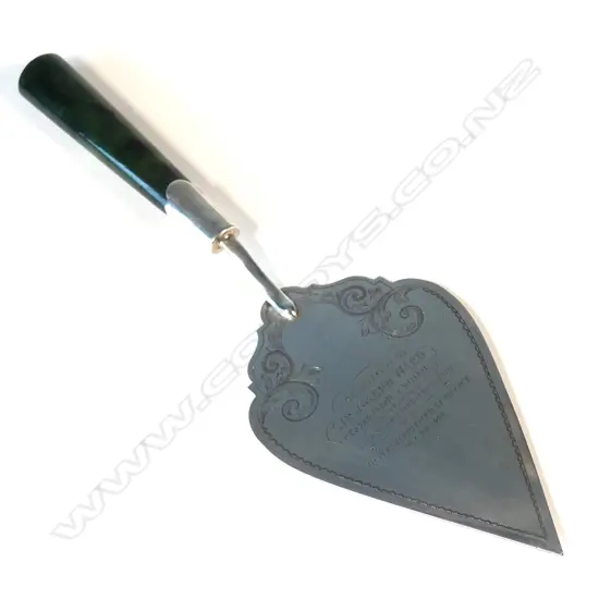 A. L. Cooke (New Plymouth c.1895-1905) Stg Silver presentation trowel (to Sir Joseph Ward) with greenstone handle