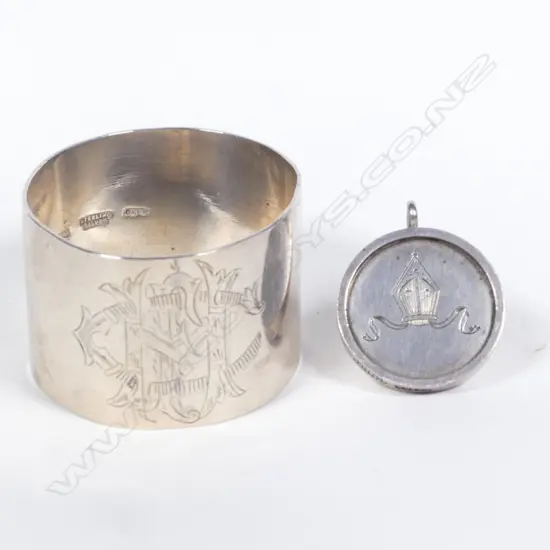 Samuel Drew (Wanganui c.1870s) silver napkin ring and ecclesiastical medallion