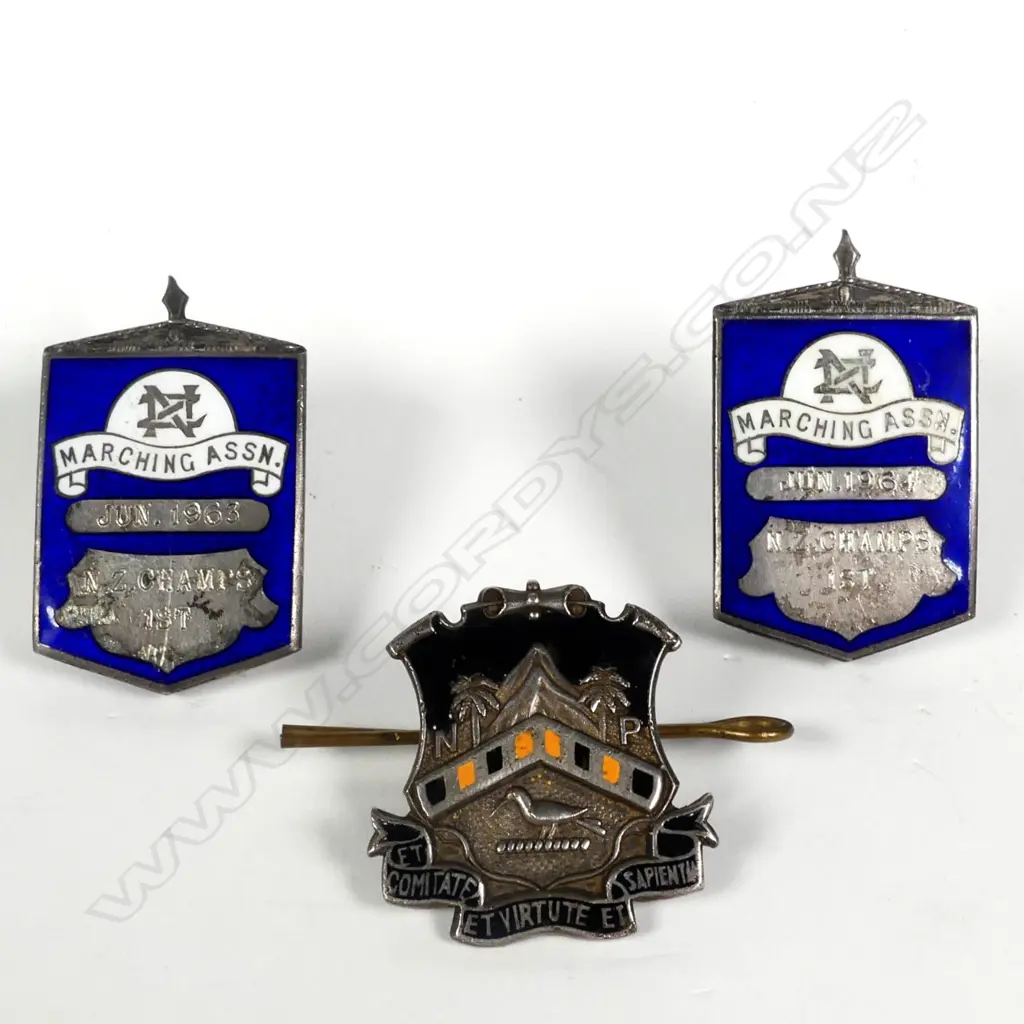 Three Mayer & Kean silver and enamel badges Image 1++