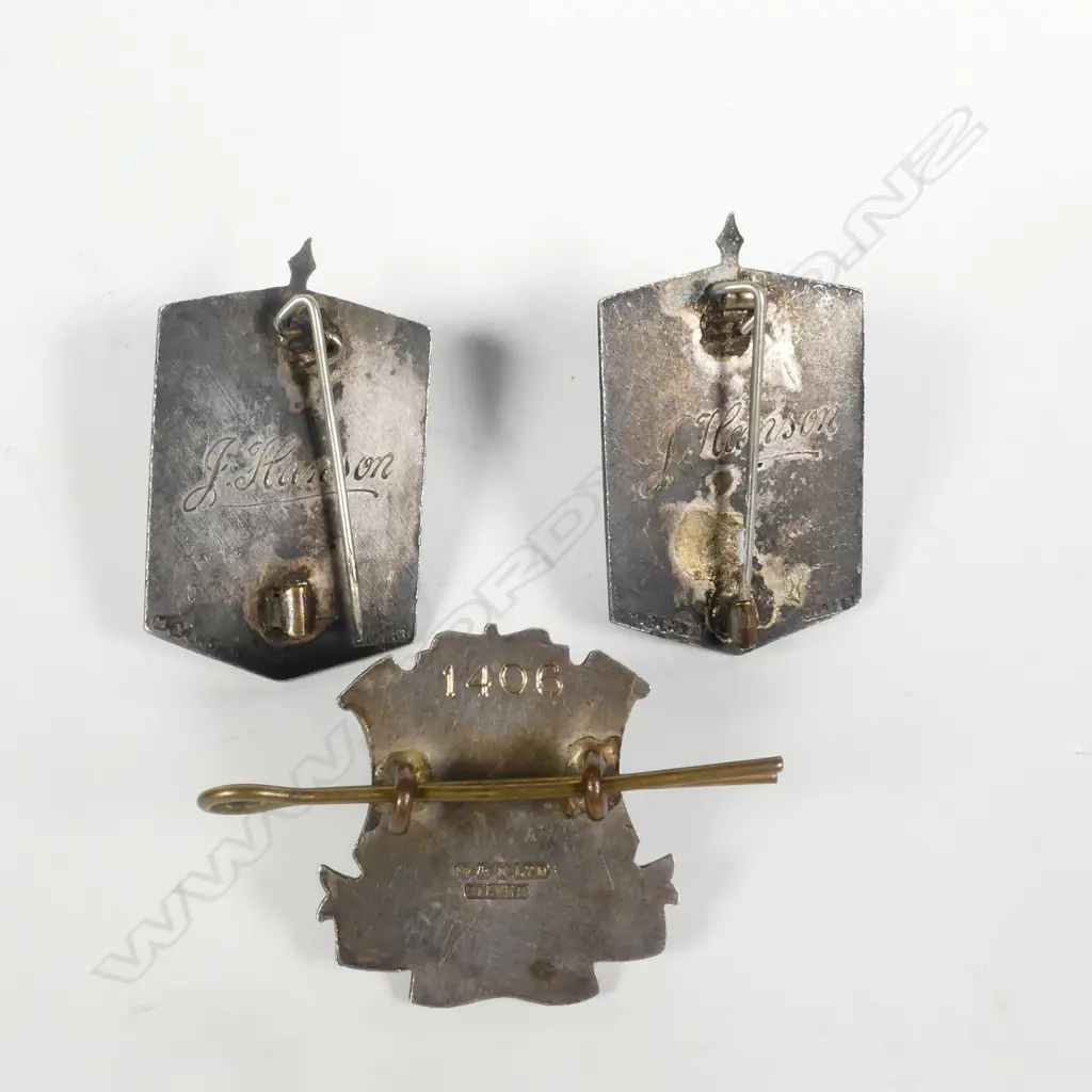 Three Mayer & Kean silver and enamel badges Image 1++