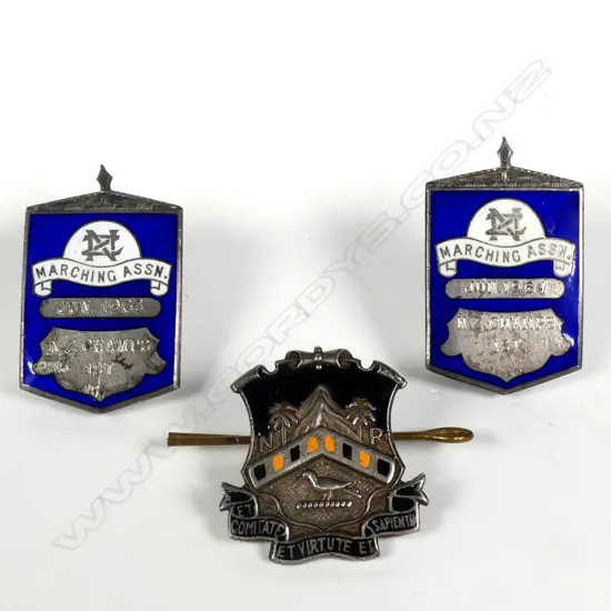 Three Mayer & Kean silver and enamel badges