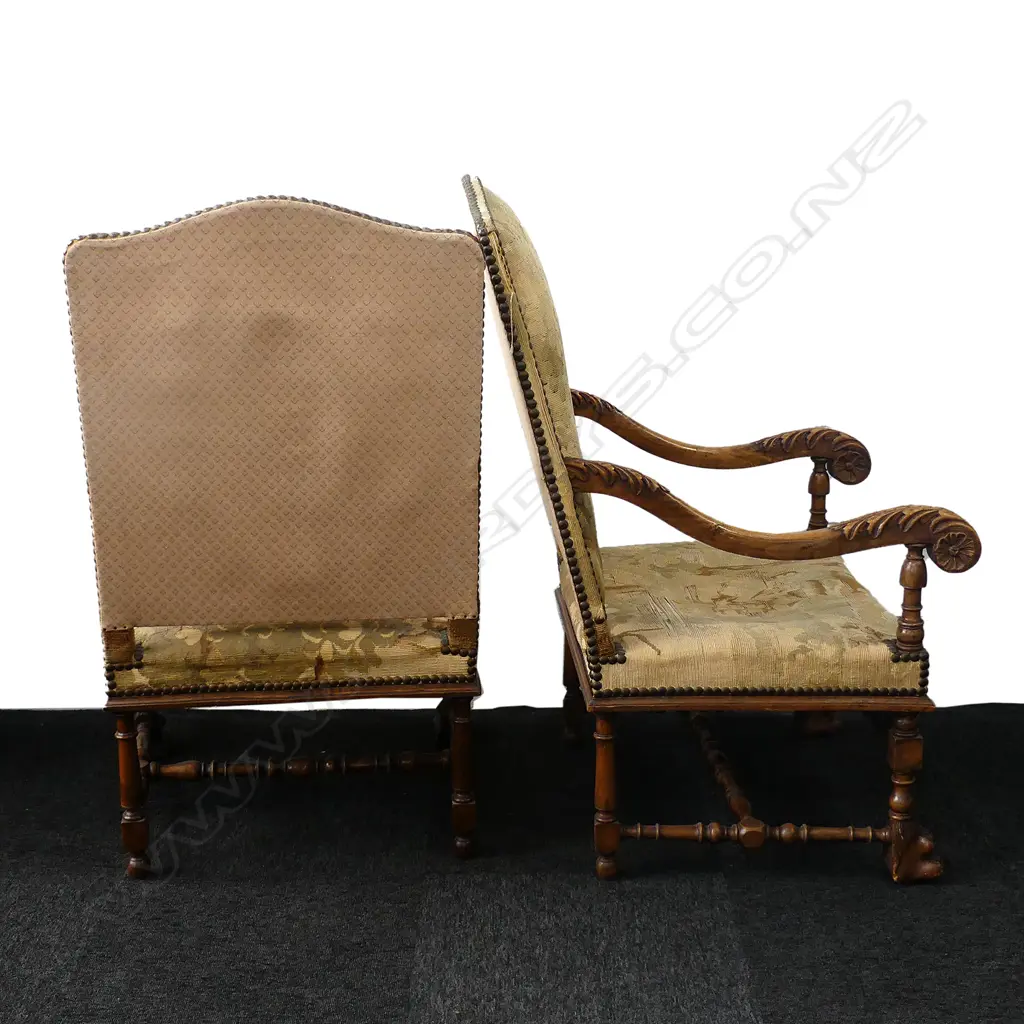 A pair of old French Baronial armchairs Image 1++