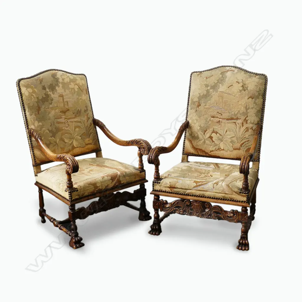 A pair of old French Baronial armchairs Image 1++
