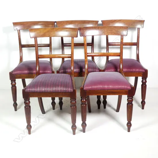 A set of five William IV bar back dining chairs