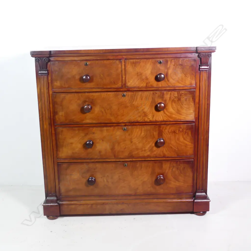 A William IV flame mahogany five drawer flat-front chest Image 1++