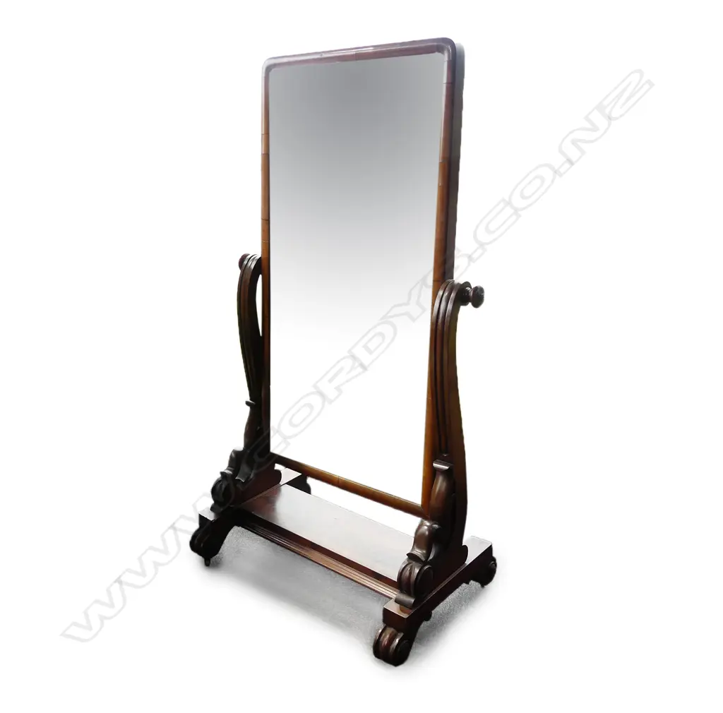 A Victorian mahogany cheval mirror Image 1++