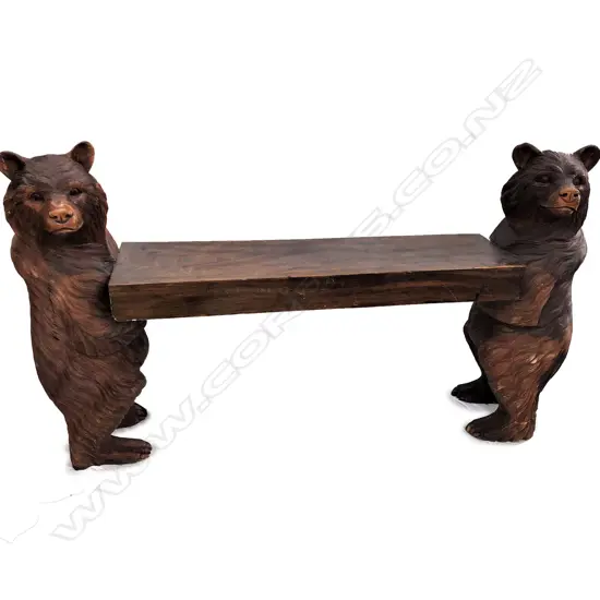 A German Black Forest style carved bear bench